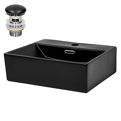 LuxeBath Waschbecken Keramik 415x360x130 mm eckig Schwarz mit Ablaufgarnitur Schwarz Aufsatzwaschbecken Badezimmer/Gäste-WC Hängewaschbecken Wandmontage Aufsatzbecken Waschtisch Waschschale Waschplatz LuxeBath Waschbecken Keramik 415x360x130 mm eckig Schwarz mit Ablaufgarnitur Schwarz Aufsatzwaschbecken Badezimmer/Gäste-WC Hängewaschbecken Wandmontage Aufsatzbecken Waschtisch Waschschale Waschplatz von LuxeBath