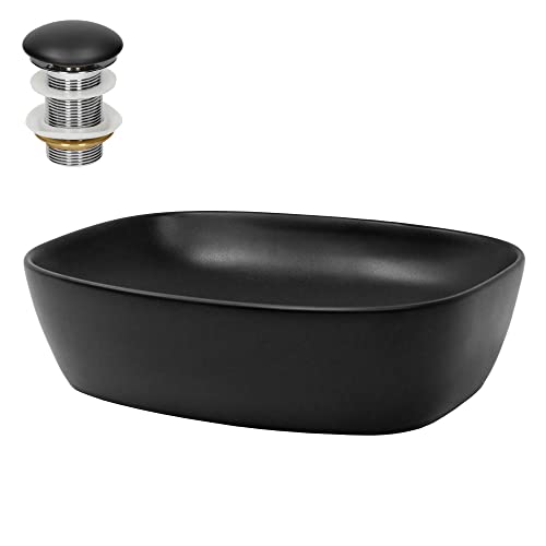 LuxeBath Waschbecken Keramik 505x385x140 mm oval Schwarz mit Ablaufgarnitur Schwarz, Aufsatzwaschbecken für Badezimmer/Gäste-WC, Aufsatzbecken modern, Waschtisch Waschschale Waschplatz Handwaschbecken LuxeBath Waschbecken Keramik 505x385x140 mm oval Schwarz mit Ablaufgarnitur Schwarz, Aufsatzwaschbecken für Badezimmer/Gäste-WC, Aufsatzbecken modern, Waschtisch Waschschale Waschplatz Handwaschbecken von LuxeBath