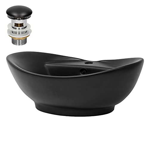 LuxeBath Waschbecken Keramik 590x395x205 mm oval Schwarz mit Ablaufgarnitur Schwarz Aufsatzwaschbecken für Badezimmer/Gäste-WC Modernes Aufsatzbecken Waschtisch Waschschale Waschplatz Handwaschbecken LuxeBath Waschbecken Keramik 590x395x205 mm oval Schwarz mit Ablaufgarnitur Schwarz Aufsatzwaschbecken für Badezimmer/Gäste-WC Modernes Aufsatzbecken Waschtisch Waschschale Waschplatz Handwaschbecken von LuxeBath