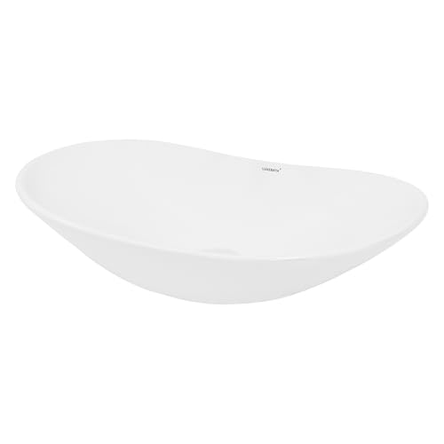 LuxeBath Waschbecken Keramik 640x365x130 mm, oval, Weiß, Kieselstein Form, Aufsatzwaschbecken für Badezimmer/Gäste-WC, Modernes Aufsatzbecken, Waschtisch Waschschale Waschplatz Handwaschbecken Becken von LuxeBath