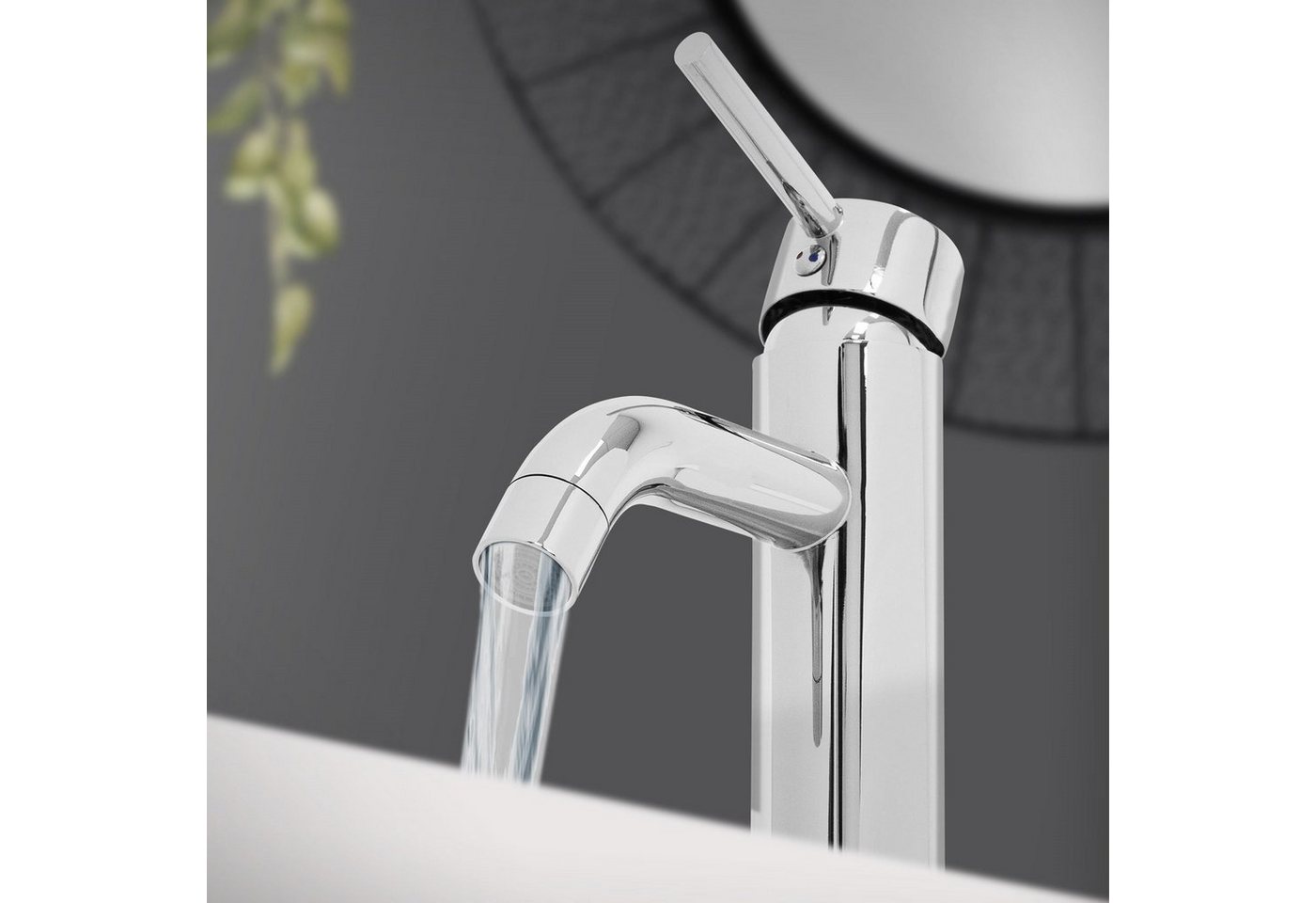LuxeBath Waschtischarmatur Wasserhahn Mischbatterie Einhebelmischer Armaturen Chrom Messing Rund mit Zugstange von LuxeBath