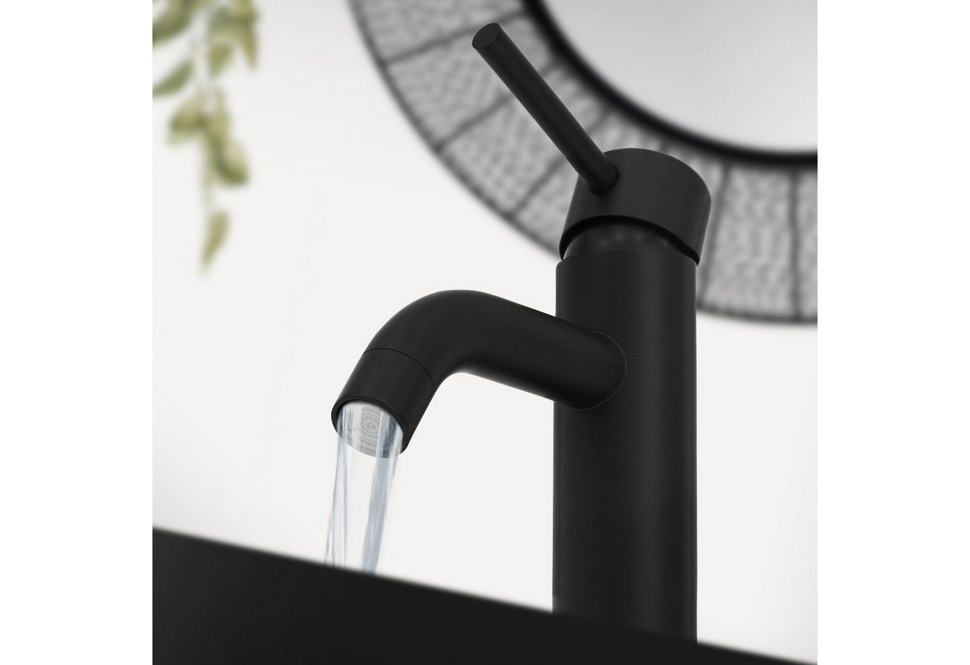 LuxeBath Waschtischarmatur Wasserhahn Mischbatterie Einhebelmischer Armaturen Schwarz Messing Rund mit Zugstange von LuxeBath