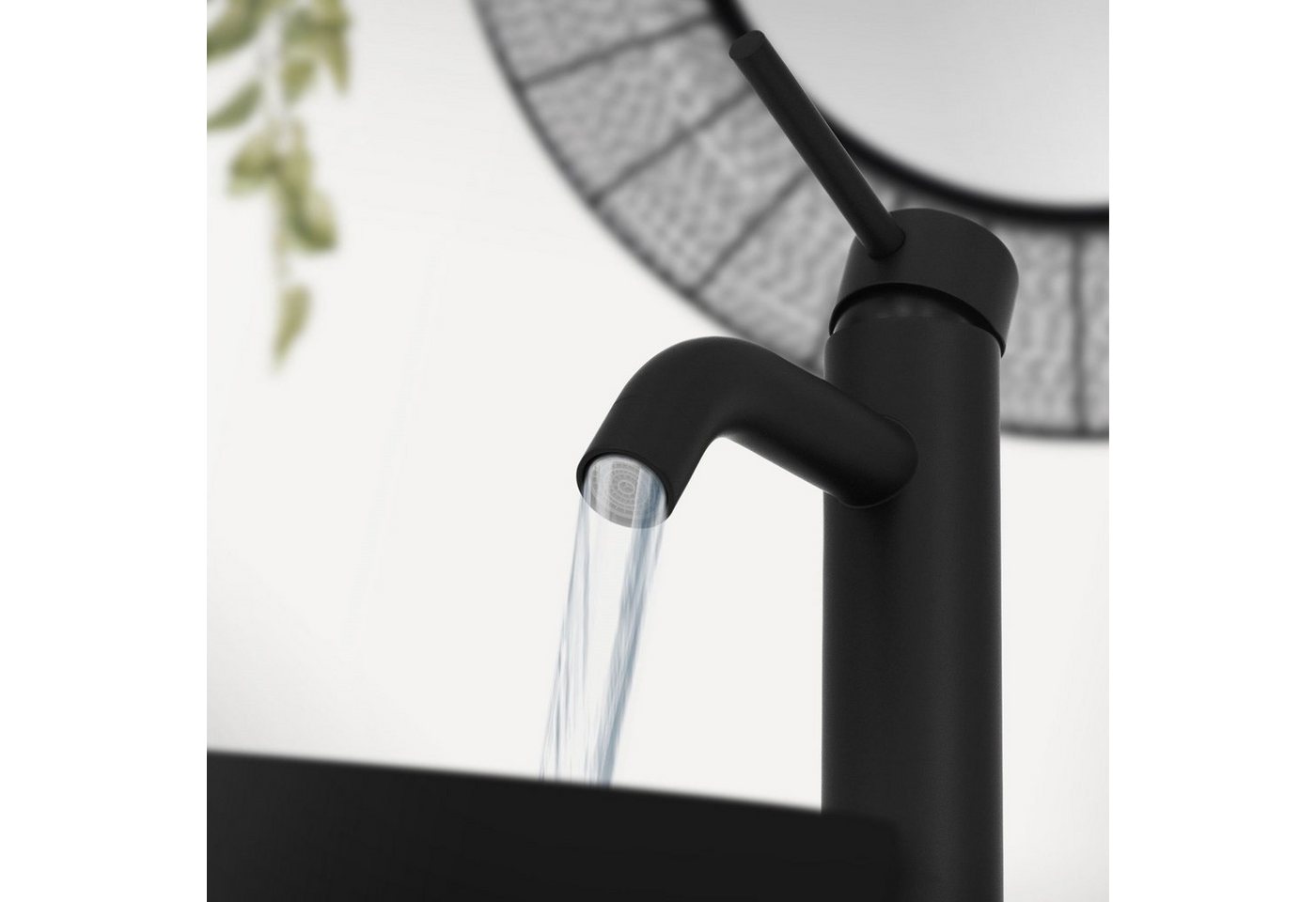 LuxeBath Waschtischarmatur Wasserhahn Mischbatterie Einhebelmischer Armaturen Schwarz Matt Messing Rund mit Zugstange von LuxeBath