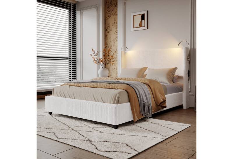 PXloue Polsterbett Doppelbett Stauraumbett 140x200 cm, mit 2 Leselicht und USB Ladefunktion, Cordstoff, 140x200 cm PXloue Polsterbett Doppelbett Stauraumbett 140x200 cm, mit 2 Leselicht und USB Ladefunktion, Cordstoff, 140x200 cm von PXloue