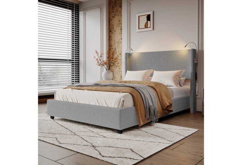 PXloue Polsterbett Doppelbett Stauraumbett 140x200 cm, mit 2 Leselicht und USB Ladefunktion, Cordstoff, 140x200 cm PXloue Polsterbett Doppelbett Stauraumbett 140x200 cm, mit 2 Leselicht und USB Ladefunktion, Cordstoff, 140x200 cm von PXloue