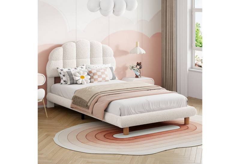 PXloue Polsterbett Einzelbett Kinderbett (Ideal für ein Märchenhaftes Kinderzimmer), Im Wolkendesign,Weiches Bouclé-Gewebe,mit Holzbeine,90x200cm von PXloue