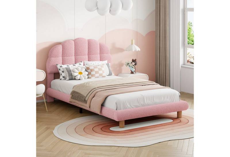 PXloue Polsterbett Einzelbett Kinderbett (Ideal für ein Märchenhaftes Kinderzimmer), Im Wolkendesign,Weiches Bouclé-Gewebe,mit Holzbeine,90x200cm von PXloue
