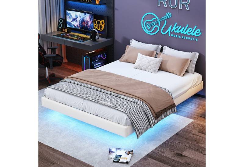 PXloue Polsterbett 160x200cm PU hydraulisches Doppelbett mit Stauraum + LED-Licht (Für Jugendliche geeignet), Hausbett, mit Aufbewahrungsbox und LED-Beleuchtung, 160x200 cm von PXloue