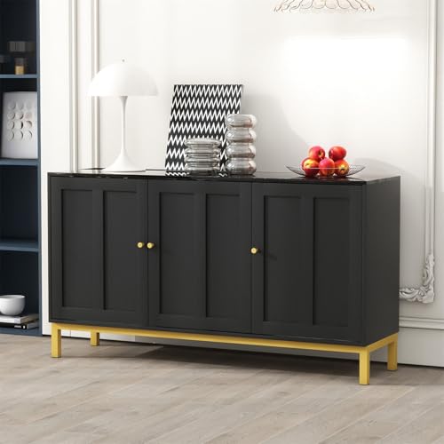LuxeLiving Sideboard, Modernes Küchenschrank Aufbewahrungsschrank Kommode Anrichte Buffet mit Verstellbaren Einlegeböden (Klassisch, Schwarz) von LuxeLiving
