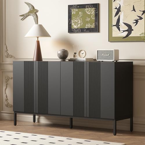 LuxeLiving Sideboard, Modernes Küchenschrank Aufbewahrungsschrank Kommode Anrichte Buffet mit Verstellbaren Einlegeböden (Modern, Schwarz) von LuxeLiving