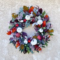 Herbst-Kürbis Türkranz Hängend Kranz Burgund Magnolie Blätter Büro Nägel Salon Saisonal Dekor von LuxePetalsHomeDecor