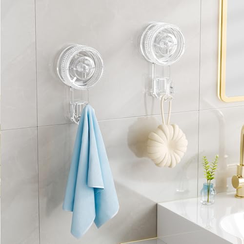 Luxear 2er-Set transparenter Saugnapf-Haken – bohrfrei, max. 5 kg Haftkraft, wiederverwendbar für Handtuch, Wand, Glas, Fliesen, Küche & Bad von Luxear