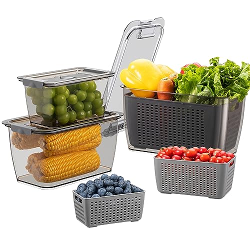 Luxear 3 Set Frischhaltedosen Obst Gemüse mit Deckel Sieb, 4L+1,7L+0,5L BPA frei Vorratsdosen, Kühlschrank Organizer Frischhalteboxen Salat Beeren Aufbewahrung, Nicht geeignet für Spülmaschine, Grau Luxear 3 Set Frischhaltedosen Obst Gemüse mit Deckel Sieb, 4L+1,7L+0,5L BPA frei Vorratsdosen, Kühlschrank Organizer Frischhalteboxen Salat Beeren Aufbewahrung, Nicht geeignet für Spülmaschine, Grau von Luxear