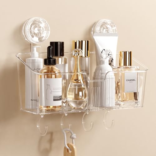 Luxear Duschablage Saugnapf, Transparente Ablage Dusche Max.10KG belastbar Duschkorb, wasserdicht Duschregal mit Starke Saugnapf Aufbewahrung Badregal für Badezimmer Küche Bad Shampoo von Luxear