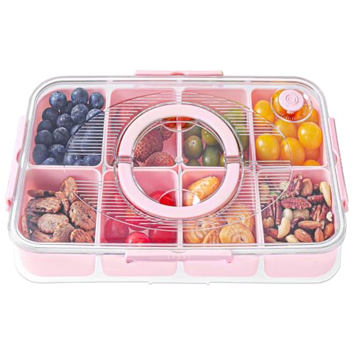 Luxear Snackbox mit 8 Fächern, Snackteller mit Deckel und Griff, Snackschale Kinder, Snackdose Organizer für Snacks Süßigkeiten Nüsse Obst Gewürze, für Party Picknick Trips, Spülmaschinenfest von Luxear