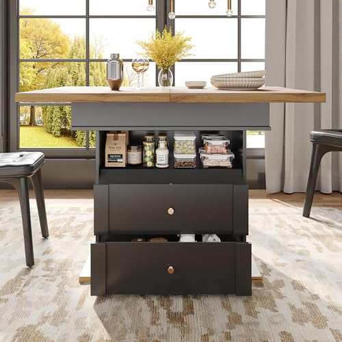 Esstisch Teleskoptisch(110-140×80cm), klappbarer Küchentisch für 4-6 Personen, Ausziehbarer Esstisch ,platzsparender Küchentisch,für Küche und Wohnzimmer,Minimalistisches Schranktür-Design (Schwarz) von Luxeza