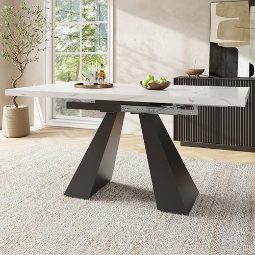 Esstisch Teleskoptisch(99-159×74cm), Ausziehbarer Esstisch, platzsparender Küchentisch,Breite Arbeitsfläche, Flexibles Design, für Homeoffice und Wohnzimmer, Tischplatte mit Säulenbeinen (Weiß) von Luxeza