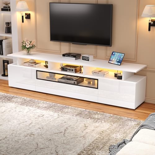 Fernsehschrank,Hochglanz-TV-Ständer,TV-Schrank mit 2 Schränken und 1 Schublade,Lowboard Mit LED und 10 Ablageflächen,Stand-Wohnzimmerschrank, passend für Fernseher um die 75 Zoll 180 * 38 * 45cm von Luxeza