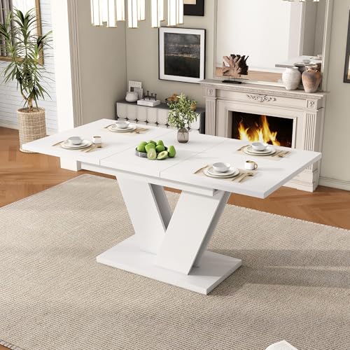 Luxeza Ausziehbarer Esstisch 120/160 * 80 cm, geeignet für 4-6 Personen, rechteckiger, verdickte Tischplatte, V-förmige Beine, einfacher Stil, ausziehbarer Esstisch, weiß Luxeza Ausziehbarer Esstisch 120/160 * 80 cm, geeignet für 4-6 Personen, rechteckiger, verdickte Tischplatte, V-förmige Beine, einfacher Stil, ausziehbarer Esstisch, weiß von Luxeza