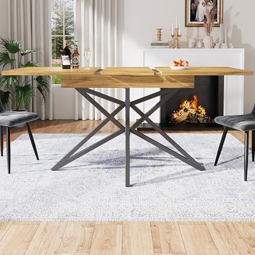 Luxeza Ausziehbarer Esstisch 120 (160) x 80 cm, ausziehbarer Küchentisch, Frühstückstisch, sternförmige Tischbeine, Schwarze Eisenbeine (Walnussholz) von Luxeza