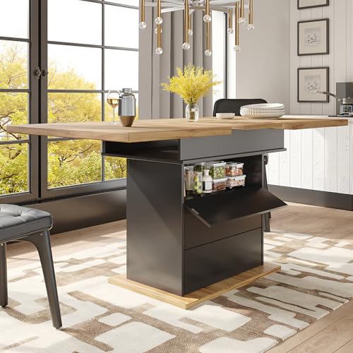 Luxeza Esstisch Teleskoptisch(110-140×80cm), klappbarer Küchentisch für 4-6 Personen, Ausziehbarer,platzsparender Küchentisch,für Küche und Wohnzimmer,Esstisch mit DREI Ablageebenen (Schwarz) von Luxeza