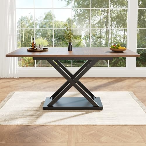 Luxeza Esstisch Teleskoptisch(120-160×80cm), Ausziehbarer Esstisch, platzsparender Küchentisch, Schwarz gekreuzte Eisenbeine,für Küche und Wohnzimmer (Walnussfarbener) von Luxeza