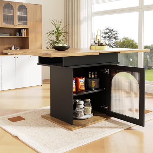Luxeza Esstisch Teleskoptisch(140×80cm), Ausziehbarer Esstisch mit Ablagefläche,platzsparender Küchentisch,mit DREI Ablageebenen,Ausziehbarer,für Küche und Wohnzimmer (Natürliches+Schwarz) von Luxeza