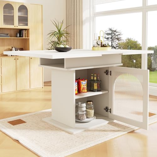 Luxeza Esstisch Teleskoptisch(140×80cm), Ausziehbarer Esstisch mit Ablagefläche,platzsparender Küchentisch,mit DREI Ablageebenen,Ausziehbarer,für Küche und Wohnzimmer (weiße) von Luxeza