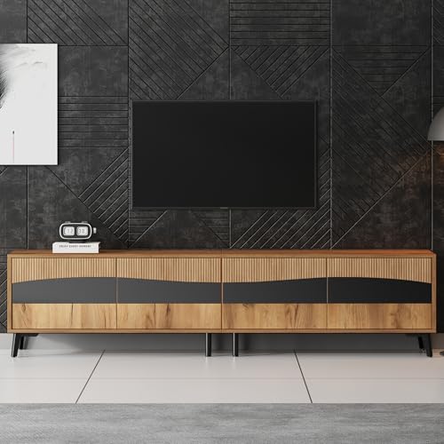 Luxeza Fernsehschrank,Holzfarbe + schwarzer Spleiß-TV-Ständer,TV-Schrank mit 4 Schränken,Wohnzimmerschrank mit 8 Stützbeinen, empfohlene Tragkraft 30kg, Symmetrisches Design,Lowboard 180 * 40 * 50cm Luxeza Fernsehschrank,Holzfarbe + schwarzer Spleiß-TV-Ständer,TV-Schrank mit 4 Schränken,Wohnzimmerschrank mit 8 Stützbeinen, empfohlene Tragkraft 30kg, Symmetrisches Design,Lowboard 180 * 40 * 50cm von Luxeza