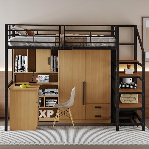 Luxeza Hochbett 140 x 200 Stabile Metallkonstruktion mit geräumigem Stauraum unter dem Bett und Treppe Ideal für Kinder und Erwachsene Stauraumbett für maximale Platzeffizienz (schwarz) von Luxeza