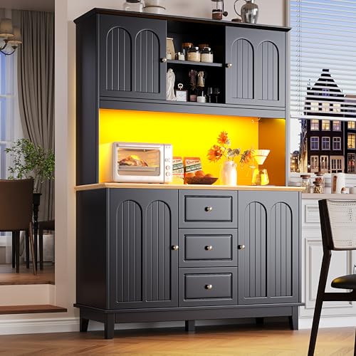 Luxeza Hochwertiger Hochschrank mit LED-Beleuchtung und App-Steuerung (120×40×180cm), Moderner Wohnzimmerschrank mit 4 Türen & 3 Schubladen, Küchenvitrine mit Musik-Lichtfunktion & Kippschutz von Luxeza