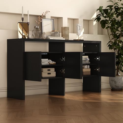 Luxeza Kommode/Sideboard/Flurschrank mit 2 offenen Fächern und 4 Türen, Maße: 140 x 75 x 35 cm (B x H x T) (Schwarz) von Luxeza
