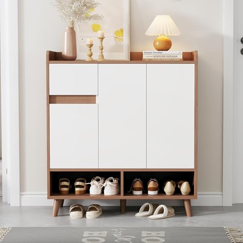 Luxeza Kommode/Sideboard/Schuhschrank mit verstellbaren Einlegeböden – Minimalistischer Home Organizer mit Massivholzbeinen – Maße: H99 cm x B90 cm x T35 cm von Luxeza