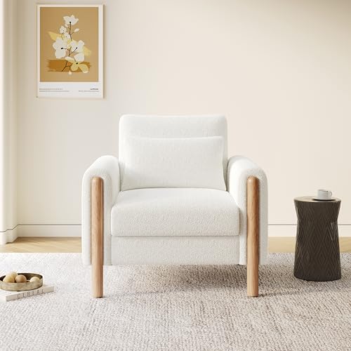 Luxeza Moderne Armlehnenstuhl mit Dickem Kissen, Bequemer Einzel-Sessel mit Weicher Polsterung, Relaxsessel für Wohnzimmer, Büro oder Schlafzimmer, Komfortabler Sessel (Beige) von Luxeza