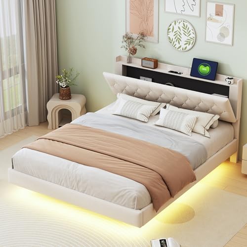 Luxeza Polsterbett 160 * 200 cm mit USB-Ladeanschluss und LED-Farbwechsel-Lichtleiste, Doppelbett in hautfreundlichem Leinenstoff mit Lattenrost Beige Luxeza Polsterbett 160 * 200 cm mit USB-Ladeanschluss und LED-Farbwechsel-Lichtleiste, Doppelbett in hautfreundlichem Leinenstoff mit Lattenrost Beige von Luxeza