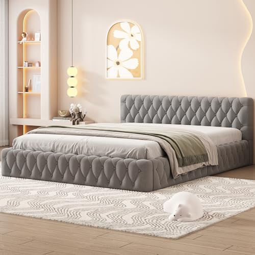 Luxeza Polsterbett Jugend-Doppelbett 140 x 200 cm, aus hautfreundlichem Velours (Grau) von Luxeza