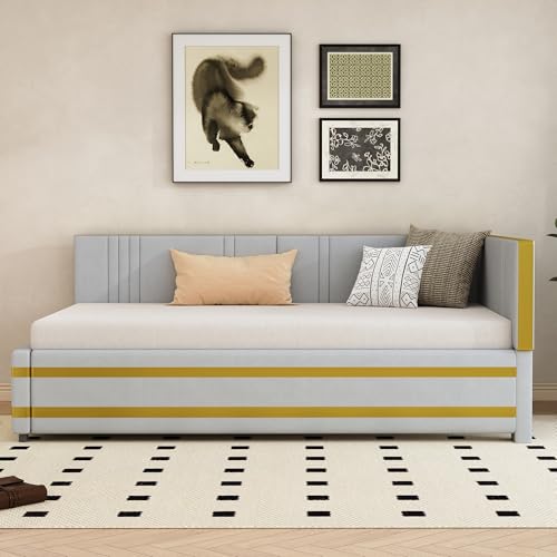 Luxeza Polsterbett Sofabett 90 * 200 Multifunktionsbett mit Lattenrost Hautfreundlicher Samtstoff (hellgrau) von Luxeza