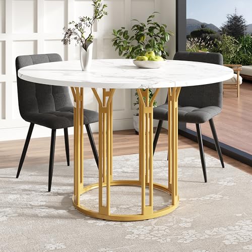 Luxeza Runder Esstisch (1 Stück) Küchentisch Frühstückstisch Metallbeine Marmormuster (Gold) von Luxeza