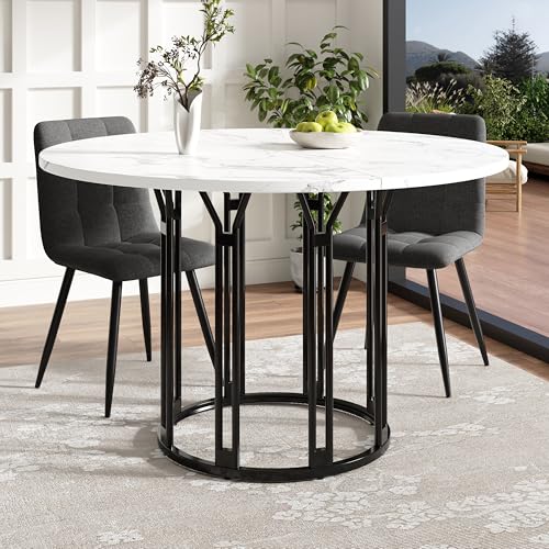 Luxeza Runder Esstisch (1 Stück) Küchentisch Frühstückstisch Metallbeine Marmormuster (Schwarz) von Luxeza