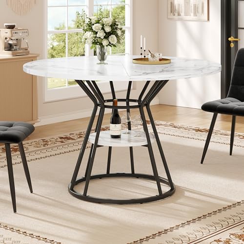 Luxeza Runder Esstisch (1 Stück) Küchentisch Frühstückstisch Metallbeine Marmormuster (Schwarz) von Luxeza