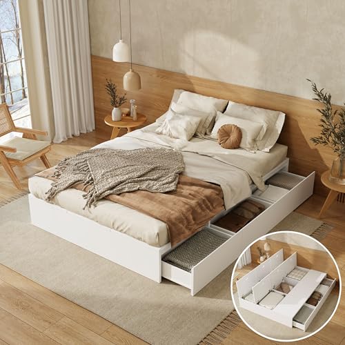 Luxeza Stauraumbett 140 x 200 cm,Palettenbett, Doppelbett, Funktionsbett, Massivholzbett, mit Stauraumbox unter dem Bett, mit Schubladen, mit Stauraum, ohne Matratze, weiß Luxeza Stauraumbett 140 x 200 cm,Palettenbett, Doppelbett, Funktionsbett, Massivholzbett, mit Stauraumbox unter dem Bett, mit Schubladen, mit Stauraum, ohne Matratze, weiß von Luxeza