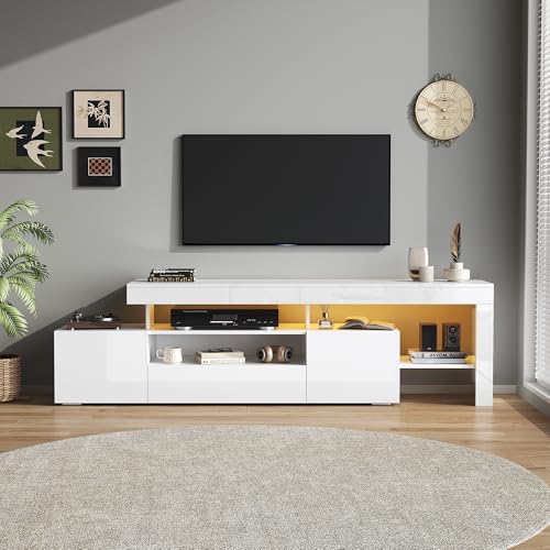 Luxeza TV Schrank mit 3 schränke,TV Stand und Fernsehschrank Mit LED,Hochglanz Lowboard und Fernsehtisch,TV-Board und TV-Kommode Geeignet für Fernseher um 85 Zoll, Weiß 192 * 37 * 53cm von Luxeza