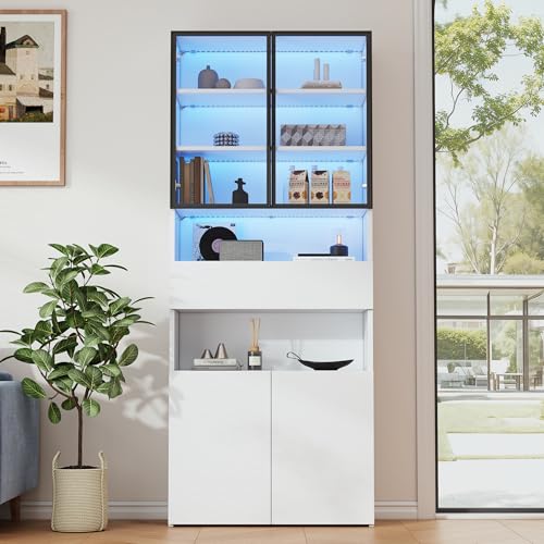Luxeza Vitrine,Vitrinenschränke Mit Schubladen und Schränken,Glasvitrine mit Glastüren und LED,Hochschrank mit Offene Speicherplattform,Bücherschrank,Standvitrine,Weiß 70 * 30 * 200cm Luxeza Vitrine,Vitrinenschränke Mit Schubladen und Schränken,Glasvitrine mit Glastüren und LED,Hochschrank mit Offene Speicherplattform,Bücherschrank,Standvitrine,Weiß 70 * 30 * 200cm von Luxeza
