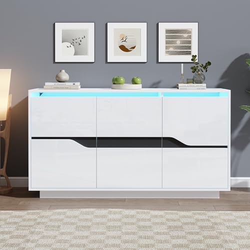 Luxeza Wohnzimmer Kommode,Sideboards Mit 3 Türen,Esszimmerschrank mit verstellbaren Trennwänden,breite grifflose Schließfächer,vielseitig einsetzbar Sofa-Beistellschrank140*40 * 76cm (Weiß+Schwarz) von Luxeza