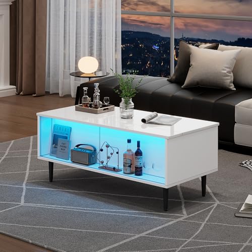 couchtisch Höhenverstellbarer Kaffeetisch mit Verstecktem Stauraum, wohnzimmertisch Mit LED-Licht,Sofatisch mit Stauraum und Ausstellungsfläche aus gehärtetem Glas, Weiß Mit 4 Beinen 105 x 50 x 43 cm couchtisch Höhenverstellbarer Kaffeetisch mit Verstecktem Stauraum, wohnzimmertisch Mit LED-Licht,Sofatisch mit Stauraum und Ausstellungsfläche aus gehärtetem Glas, Weiß Mit 4 Beinen 105 x 50 x 43 cm von Luxeza