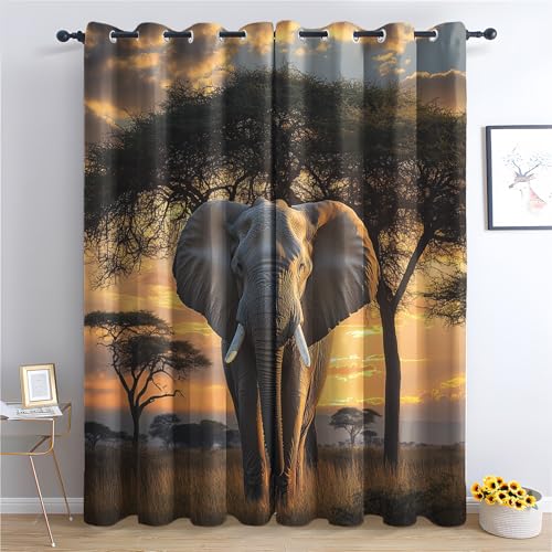 Luxfieo Afrikanischer Elefant Vorhänge Wilde Tiere Vorhang Blickdicht Gardinen Verdunklungsvorhänge mit Ösen Thermovorhang für Wohnzimmer Schlafzimmer Fenster Deko 2er Set H 200 x B 140 cm I#16 Luxfieo Afrikanischer Elefant Vorhänge Wilde Tiere Vorhang Blickdicht Gardinen Verdunklungsvorhänge mit Ösen Thermovorhang für Wohnzimmer Schlafzimmer Fenster Deko 2er Set H 200 x B 140 cm I#16 von Luxfieo