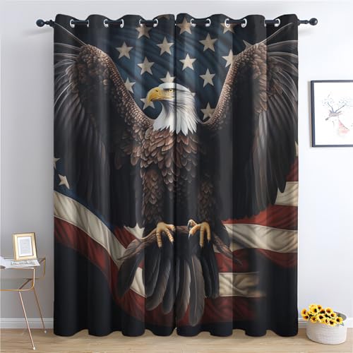 Luxfieo Amerikanische Flagge Vorhänge Adler Usa Flagge Vorhang Blickdicht Gardinen Verdunklungsvorhänge mit Ösen Thermovorhang für Wohnzimmer Schlafzimmer Fenster Deko 2er Set H 137 x B 117 cm von Luxfieo