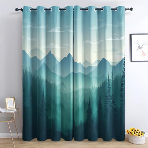 Luxfieo Berge Vorhänge Grüne Wald Farbverlauf Vorhang Blickdicht Gardinen 300cm Lang Verdunklungsvorhänge mit Ösen Thermovorhang für Wohnzimmer Schlafzimmer Kinderzimmer Fenster Deko 2er Set W#171 von Luxfieo