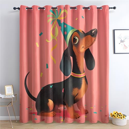 Luxfieo Dackel Vorhänge Niedlicher Cartoon Hund Vorhang Blickdicht Gardinen Verdunklungsvorhänge mit Ösen Thermovorhang für Wohnzimmer Schlafzimmer Fenster Deko 2er Set H 300 x B 140 cm W#242 von Luxfieo