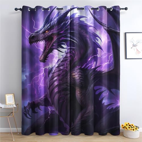 Luxfieo Drachen Vorhänge Jungen Fantasie Tier Cool Vorhang Blickdicht Gardinen Verdunklungsvorhänge mit Ösen Thermovorhang für Wohnzimmer Schlafzimmer Kinderzimmer Fenster Deko 2er Set H 166 x B 75 cm von Luxfieo